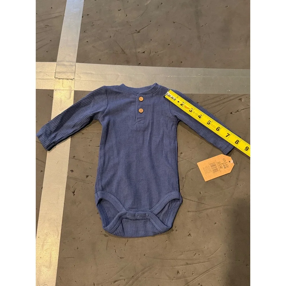 Chick Pea Baby Boys Blue Waffle Knit Henley Bodysuit Long Sleeve 0-3M NEW